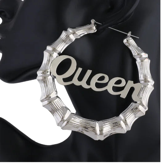 Bamboo Letter Earrings - Oversized Queen Hoop Earrings
