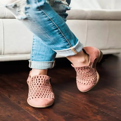 Mid-Heel Sandals with Hollow Toe Design