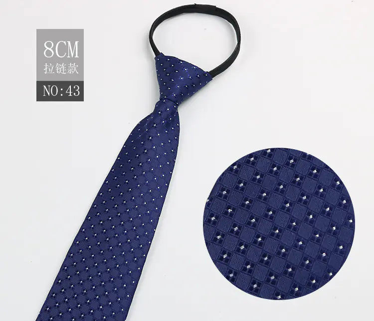Black Men's Tie - Blue Striped Business Zipper Tie