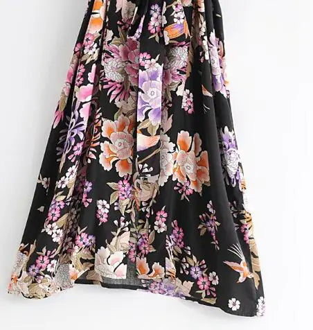 Women's Black Bohemian Printed Kimono Robe
