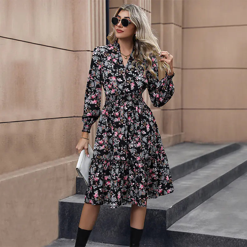 Women's Casual Long Sleeve Floral Dress