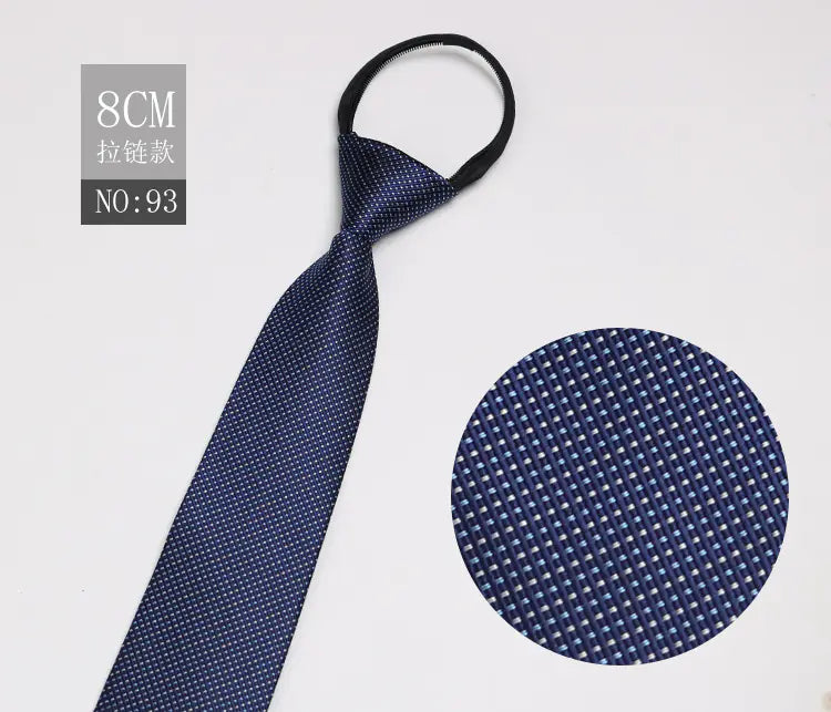 Black Men's Tie - Blue Striped Business Zipper Tie