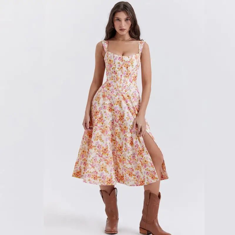 Floral Dress with Waist - Controlled Slimming Suspenders - ActOn