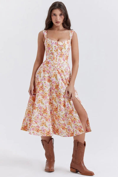 Floral Dress with Waist - Controlled Slimming Suspenders - ActOn