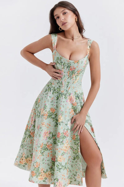 Floral Dress with Waist - Controlled Slimming Suspenders - ActOn