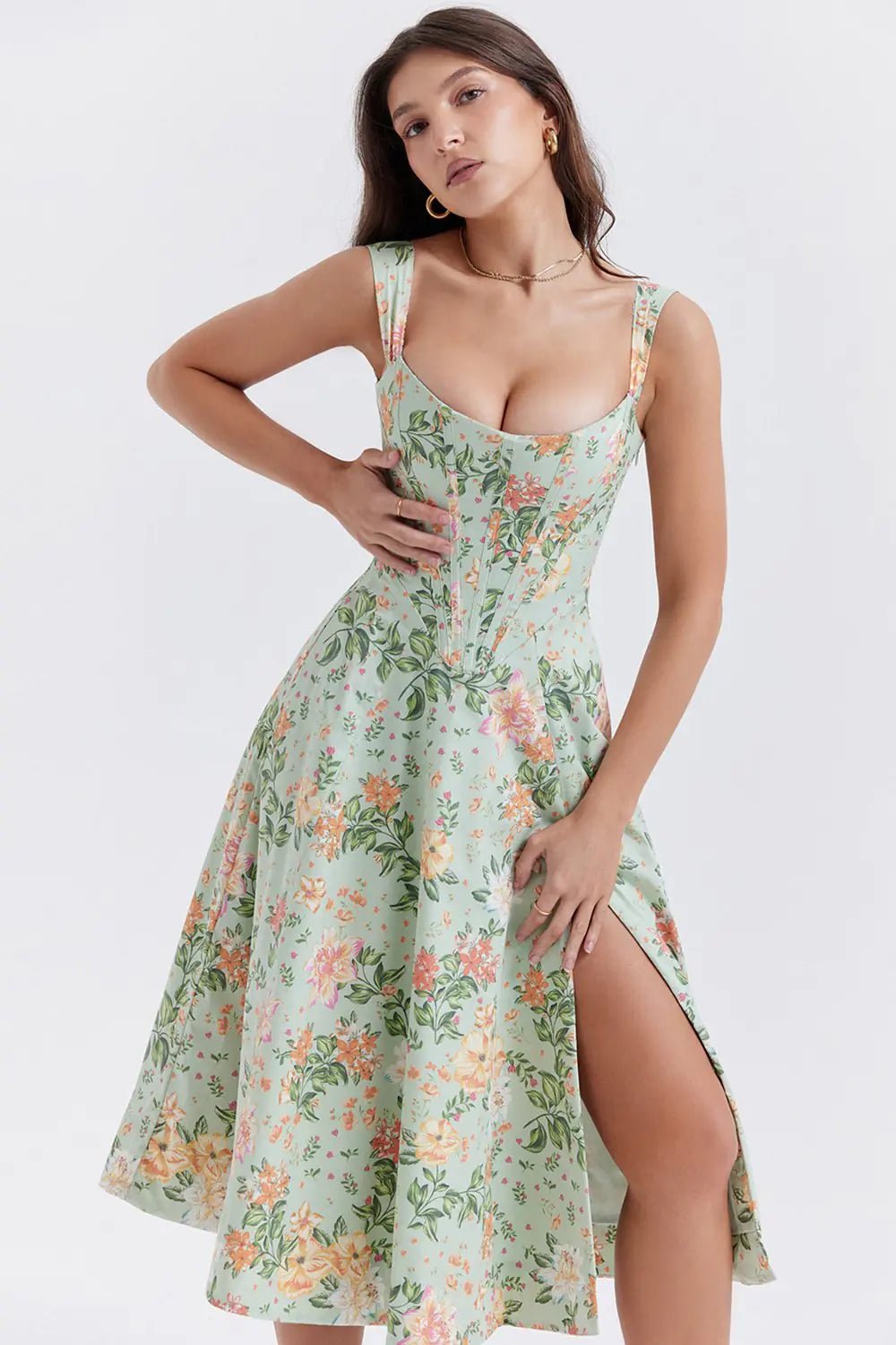 Floral Dress with Waist - Controlled Slimming Suspenders - ActOn
