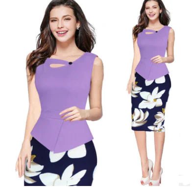 Floral Patchwork Plus Size Sleeveless Pencil Dress - ActOn