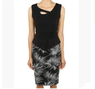 Floral Patchwork Plus Size Sleeveless Pencil Dress - ActOn