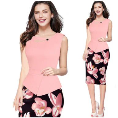 Floral Patchwork Plus Size Sleeveless Pencil Dress - ActOn