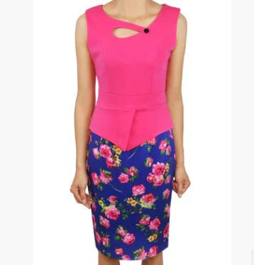 Floral Patchwork Plus Size Sleeveless Pencil Dress - ActOn