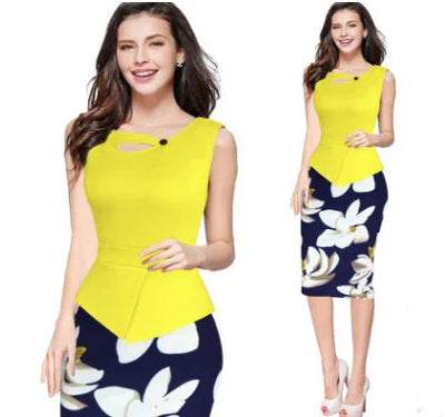 Floral Patchwork Plus Size Sleeveless Pencil Dress - ActOn