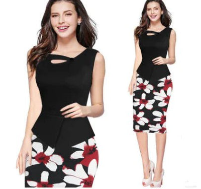 Floral Patchwork Plus Size Sleeveless Pencil Dress - ActOn