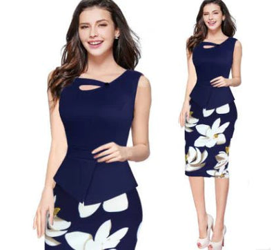 Floral Patchwork Plus Size Sleeveless Pencil Dress - ActOn