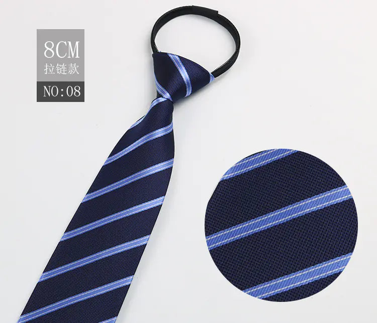 Black Men's Tie - Blue Striped Business Zipper Tie