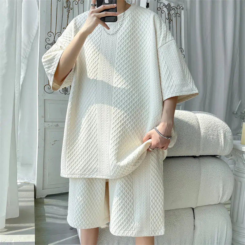 Summer New Solid Color Short Sleeve Two-Piece Set
