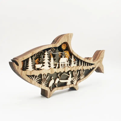 Wooden Fish Carving - Creative Ocean Art Desktop Decor