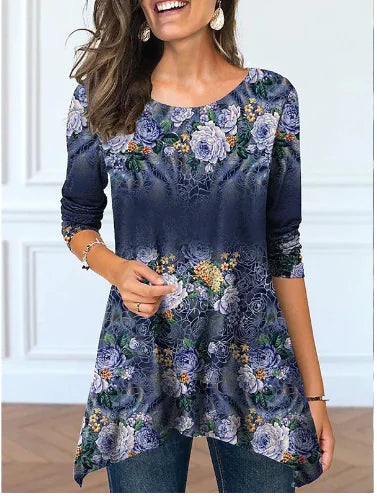 Plus Size Women's Floral Print Round Neck Dress