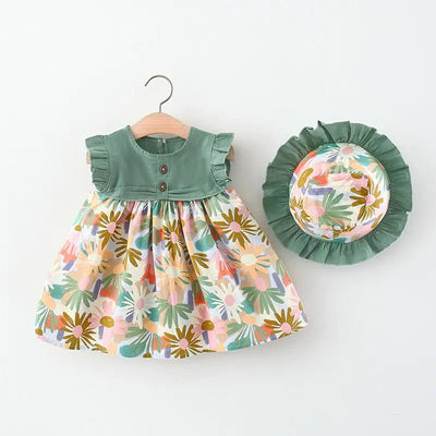 Girls Summer Floral Dress with Flying Sleeves - ActOn