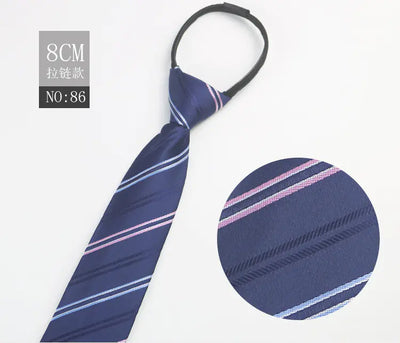 Black Men's Tie - Blue Striped Business Zipper Tie