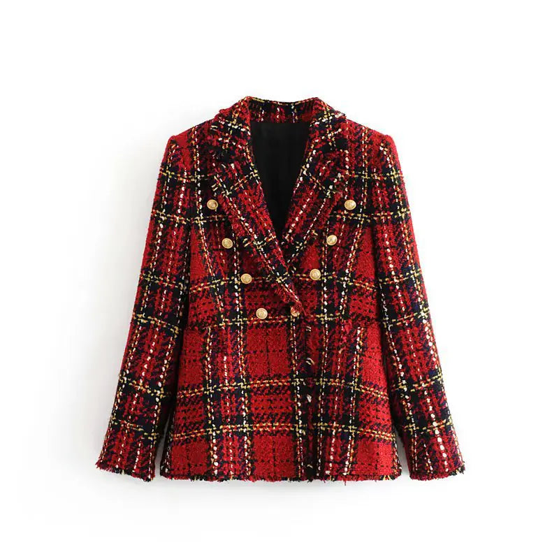 Plaid Buttoned Wool Blazer