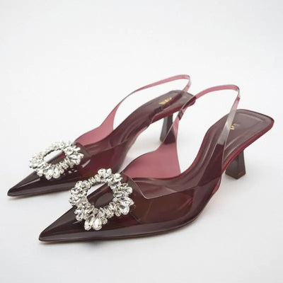 Summer 2023 Women's Beige High Heel Rhinestone Sandals