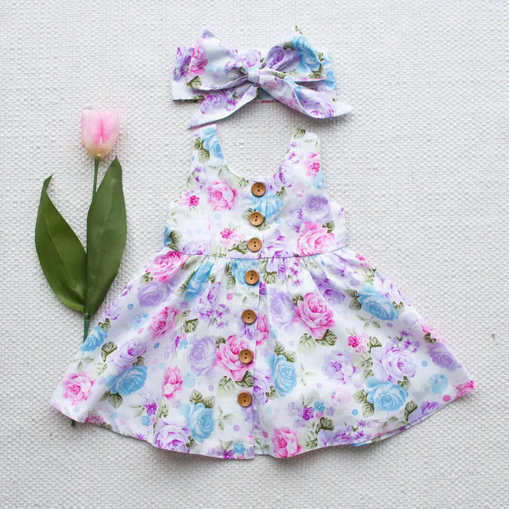 Floral Dress with Girls' Hair Band