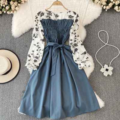 Floral Dress with Fashionable Round Neck Design