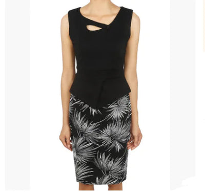 Floral Patchwork Plus Size Sleeveless Pencil Dress