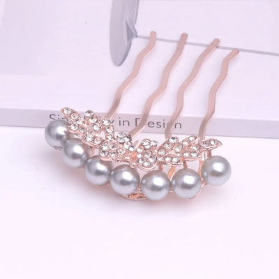 Korean Pearl Four-Tooth Comb with Bowknot Hair Accessory