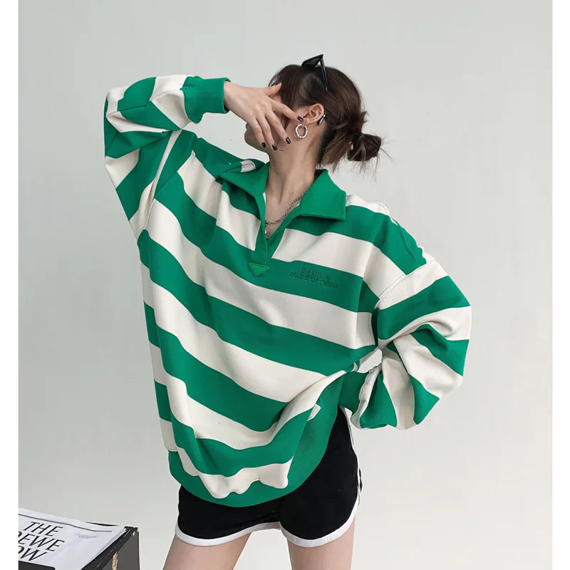 Men's Unisex Striped Embroidered Sweatshirt