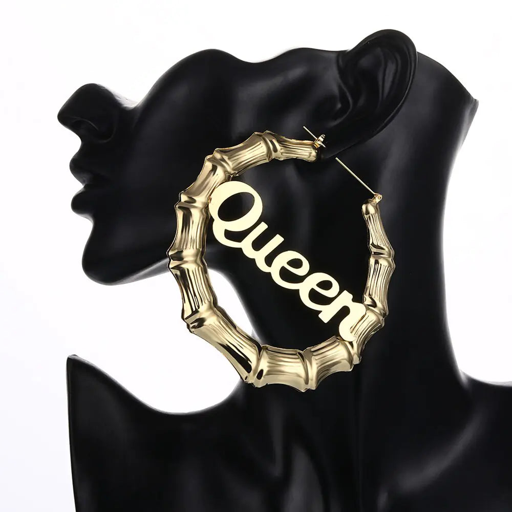 Bamboo Letter Earrings - Oversized Queen Hoop Earrings