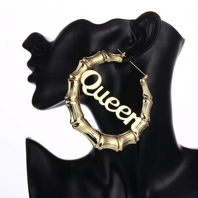 Bamboo Letter Earrings - Oversized Queen Hoop Earrings