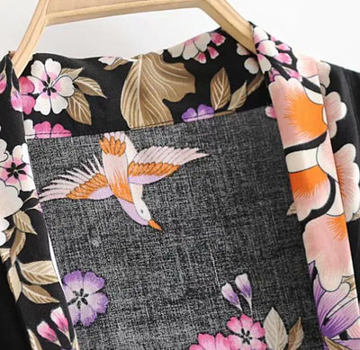 Women's Black Bohemian Printed Kimono Robe