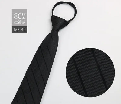 Black Men's Tie - Blue Striped Business Zipper Tie