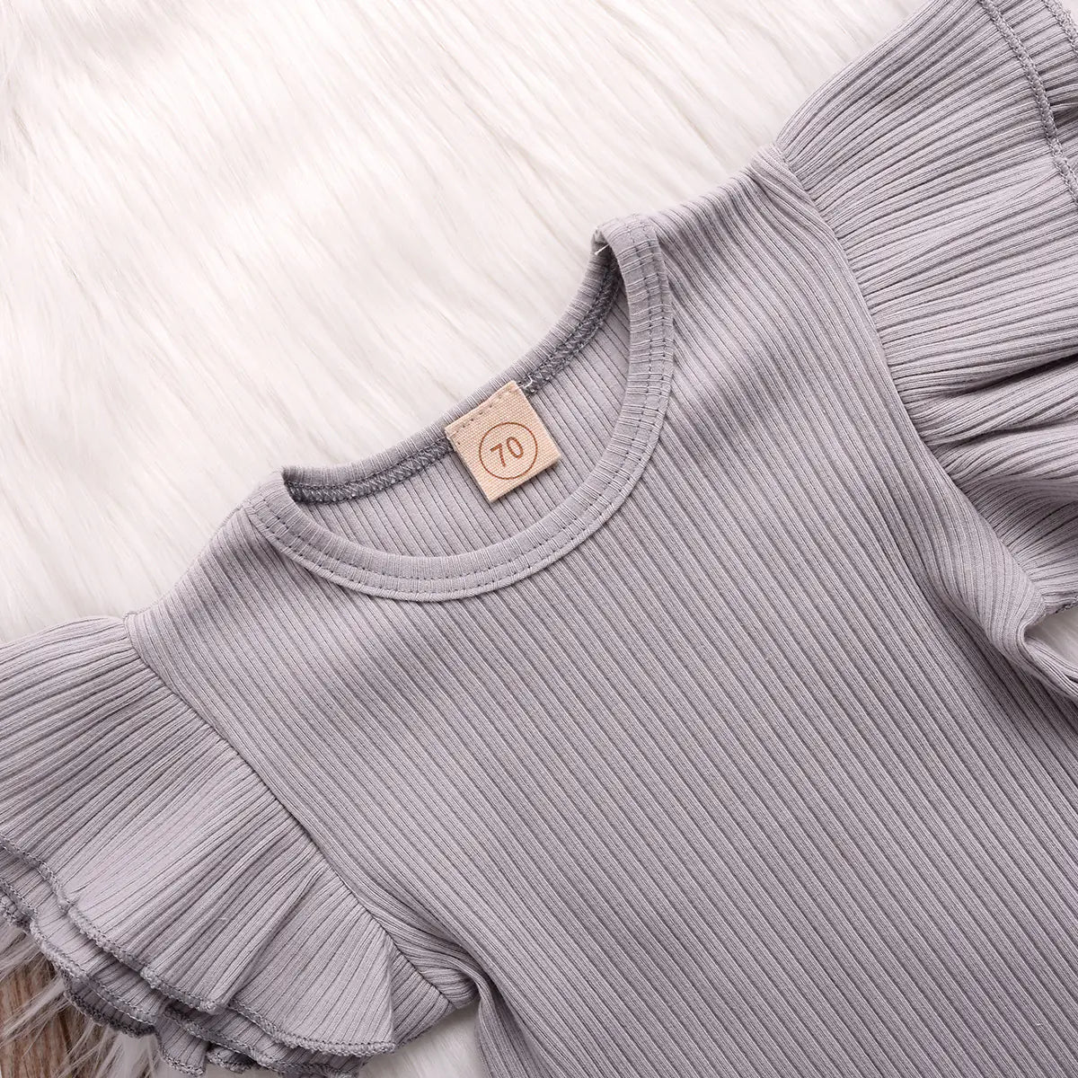 Gray Cotton Ribbed Set with Solid Top and Floral Overalls