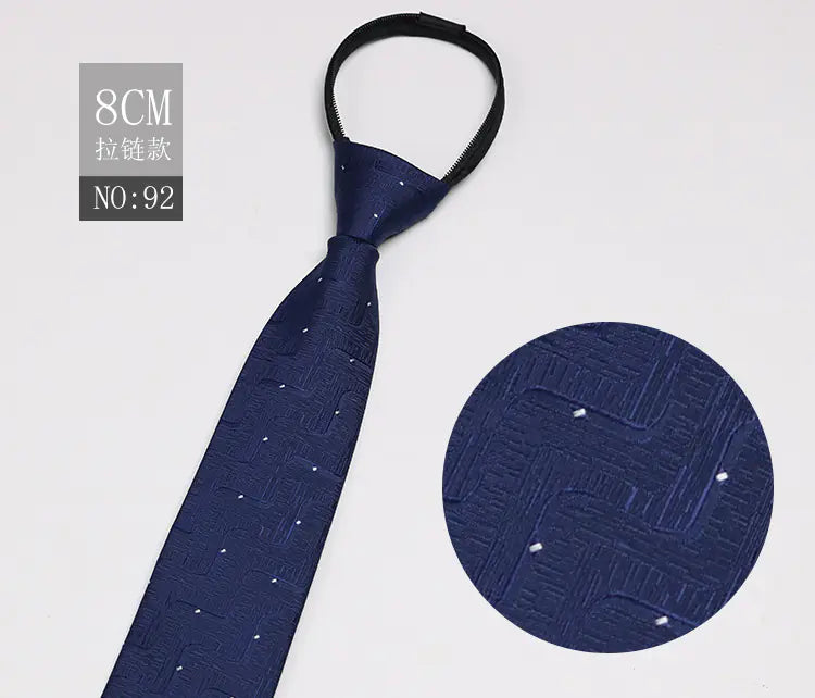 Black Men's Tie - Blue Striped Business Zipper Tie