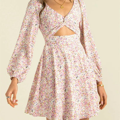 Trendy V-neck Long-sleeved Floral Dress