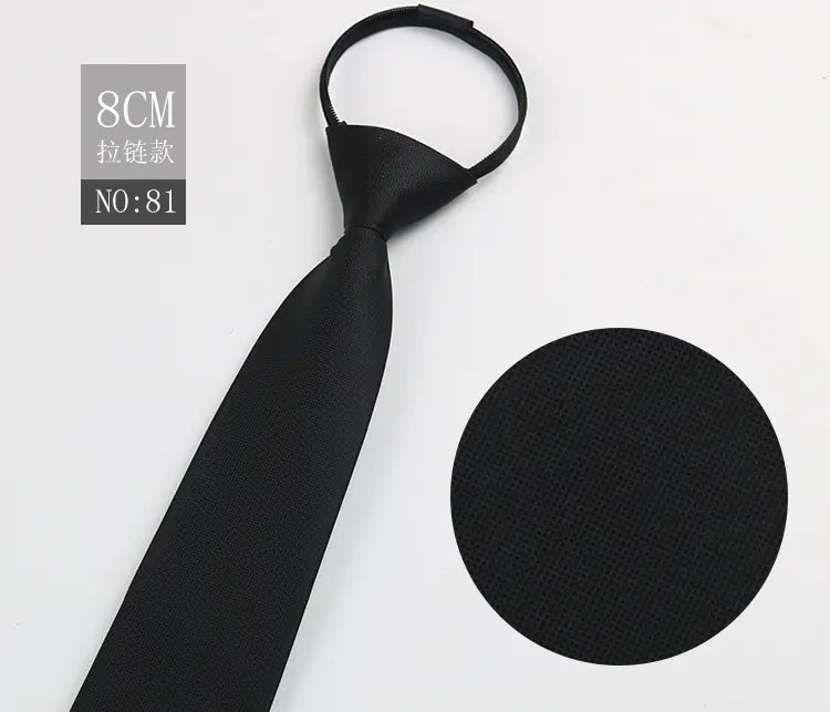 Black Men's Tie - Blue Striped Business Zipper Tie