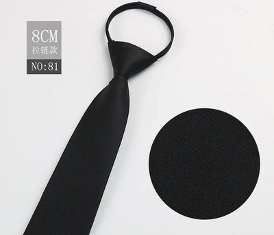 Black Men's Tie - Blue Striped Business Zipper Tie