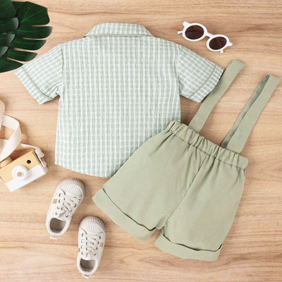 Boys' Korean Style Suit Set with Shirt and Shorts