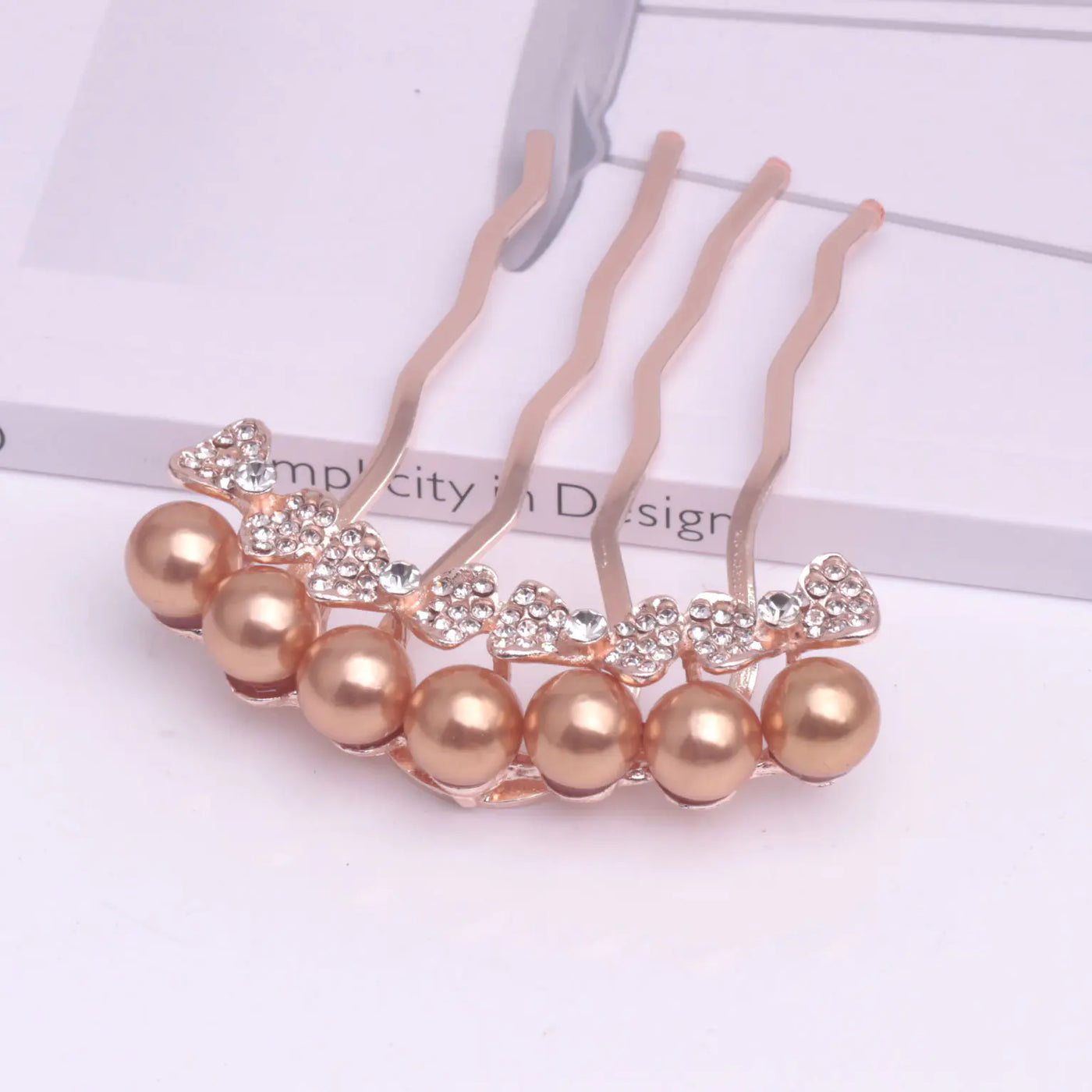 Korean Pearl Four-Tooth Comb with Bowknot Hair Accessory