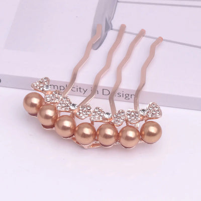 Korean Pearl Four-Tooth Comb with Bowknot Hair Accessory