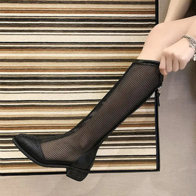 Hollow Breathable Thick Heel Ankle Boots