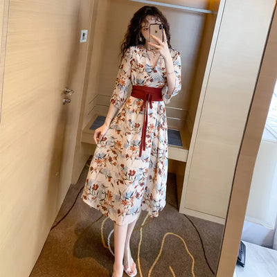 Plus Size Modified Hanfu Summer Dress with Floral Design