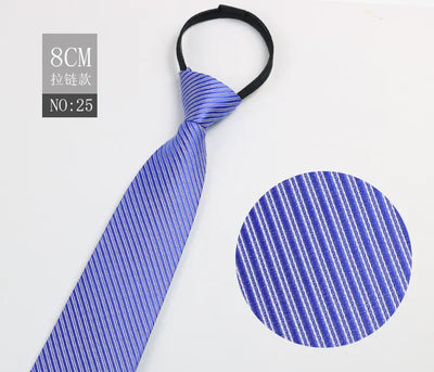 Black Men's Tie - Blue Striped Business Zipper Tie