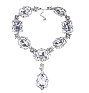 Stylish Rhinestone Glass Necklace with Bold Gemstones