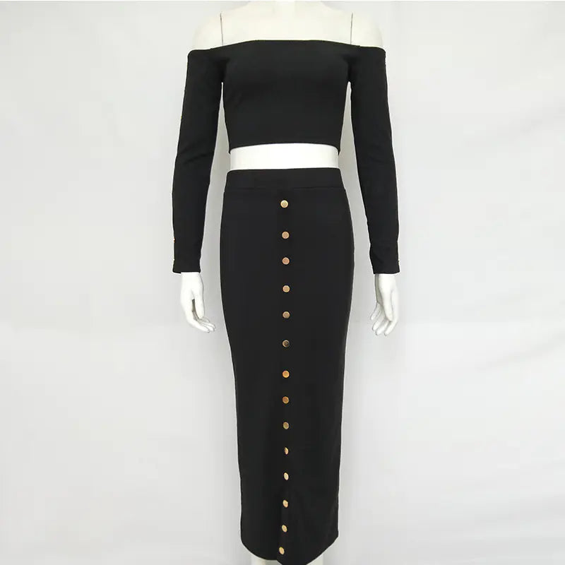 One-Shoulder Two-Piece Set with Studded Skirt & Tee