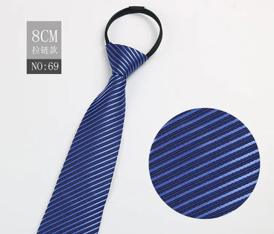 Black Men's Tie - Blue Striped Business Zipper Tie