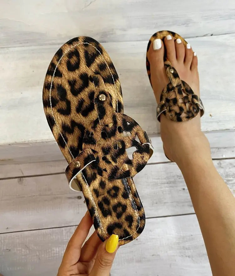 Leopard Print Beach Sandals and Slippers for Women