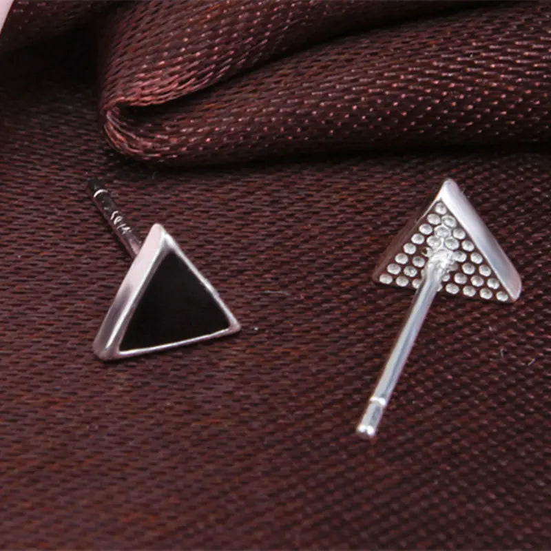 S925 Silver Triangle Stud Earrings with Black Resin